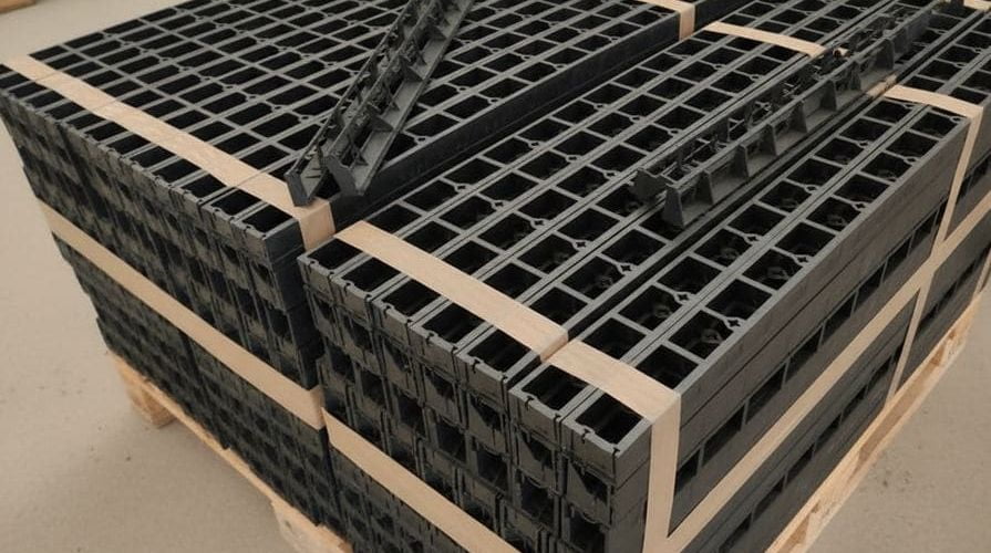 Neviditelné obrubníky složené na paletě ve skladu